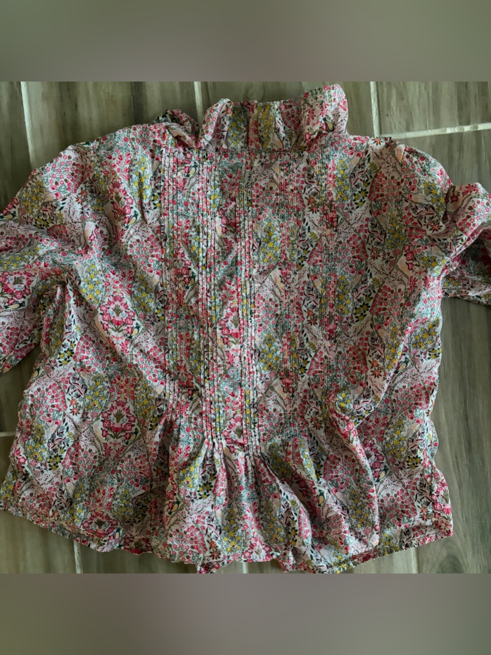 Talbots | Pintuck Ruffle V-Neck Blouse - Pink Branching Floral | Women’s LP - Picture 11 of 11